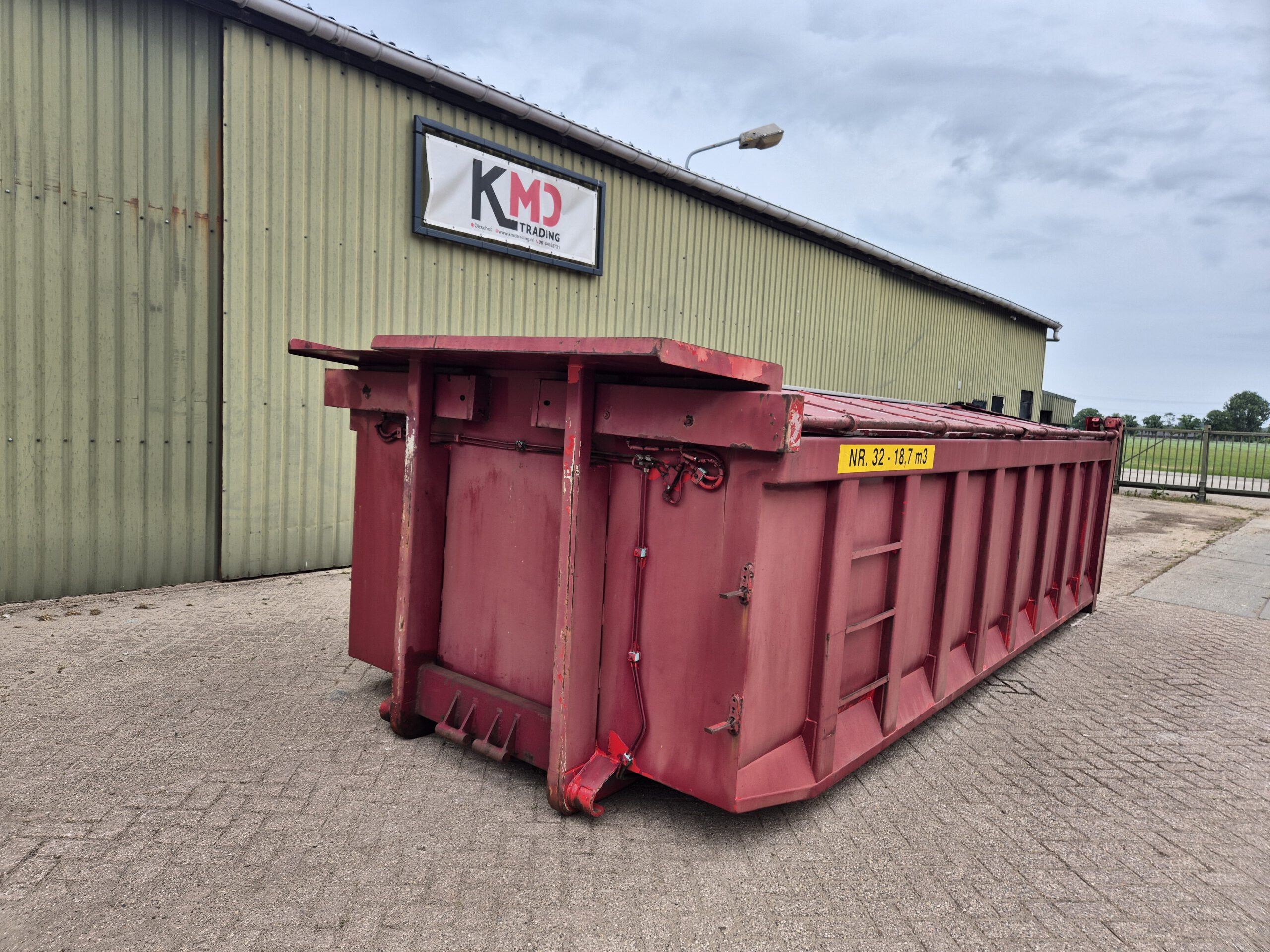 Kabel container met hydraulische kleppen - 18m³ - 6m - rood - Afbeelding 2